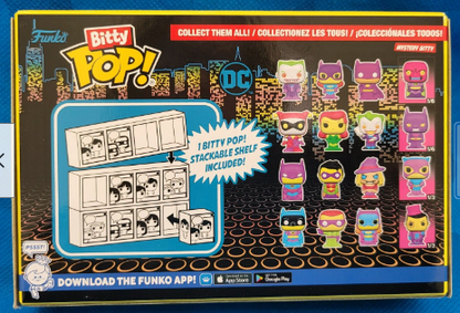 SDCC 2023 FUNKO BITTY POP! DC 4PC BLACK LIGHT LE4000 - JOKER, BATGIRL, BATMAN AND A MYSTERY POP